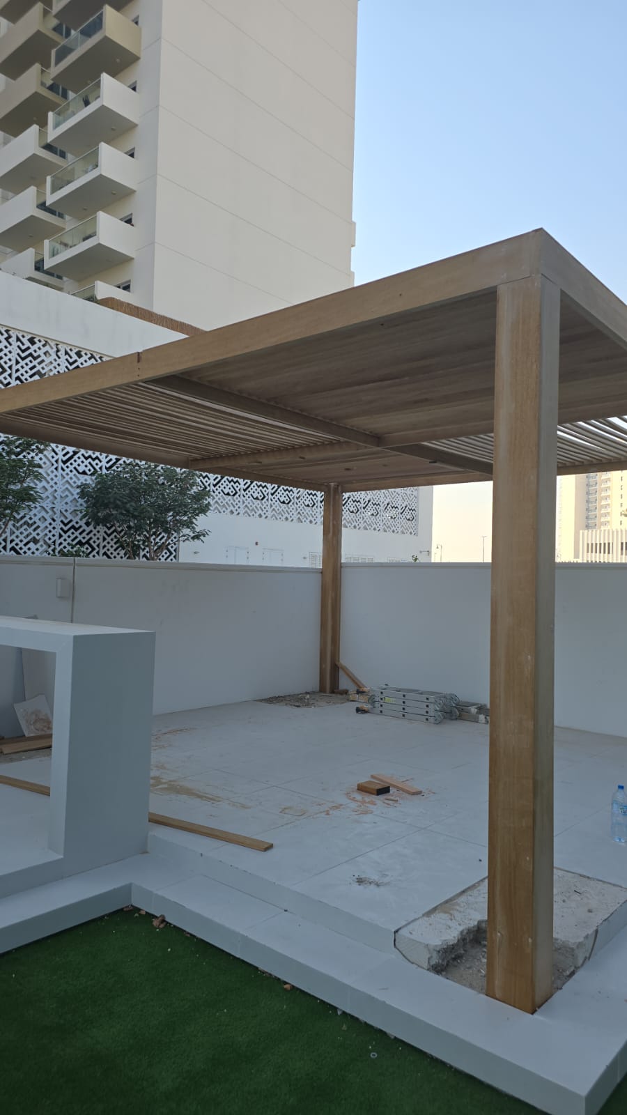 Solid timber rooftop pergola — JVC rooftop terrace