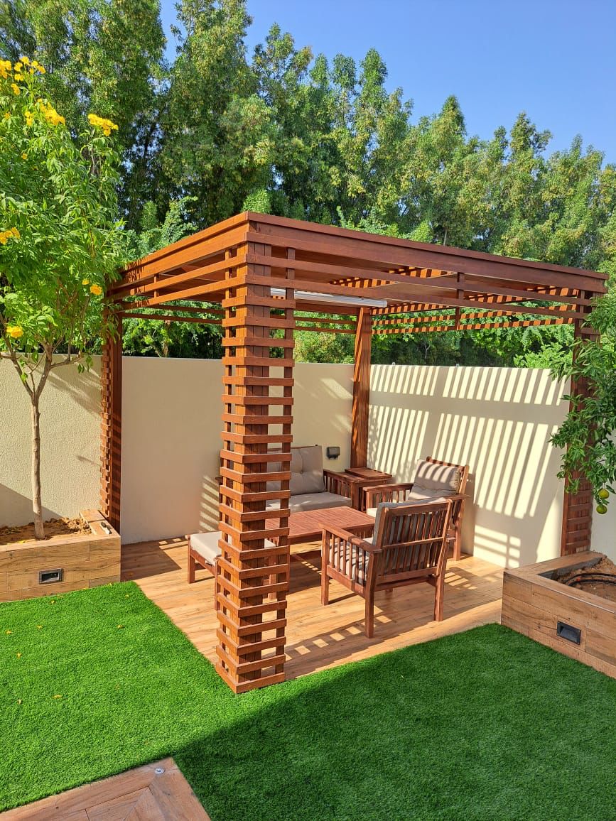 Hardwood pergola & deck — Arabian Ranches courtyard