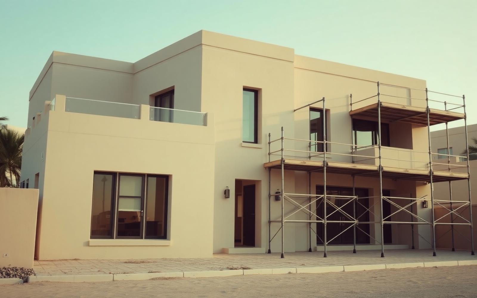 Luxury Dubai villa exterior undergoing a full renovation
