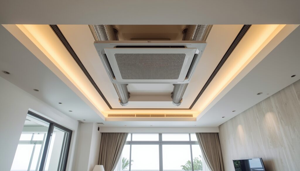 Central air conditioning system installation during villa renovation in Dubai