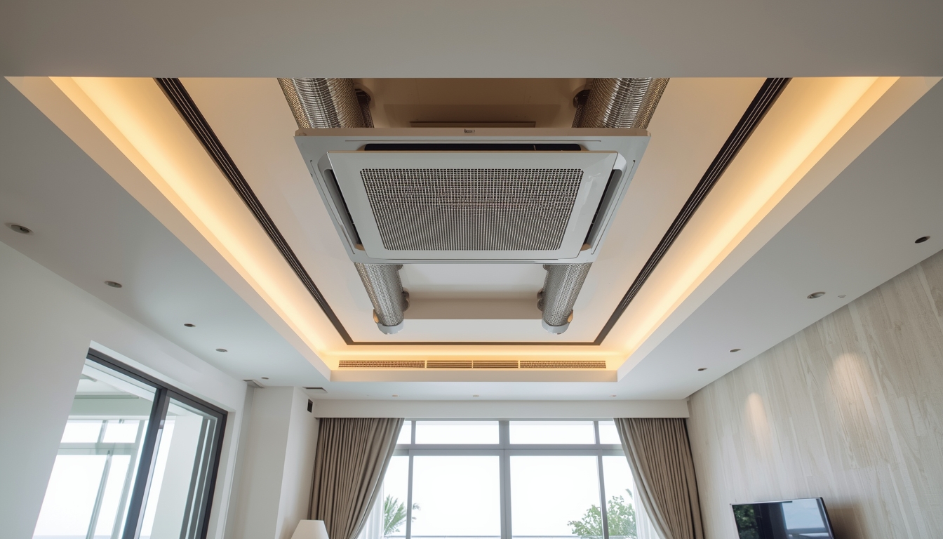 Central air conditioning system installation during villa renovation in Dubai