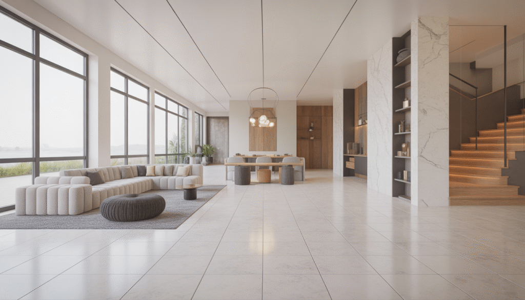 Luxury marble and porcelain flooring installed in Dubai villa renovation